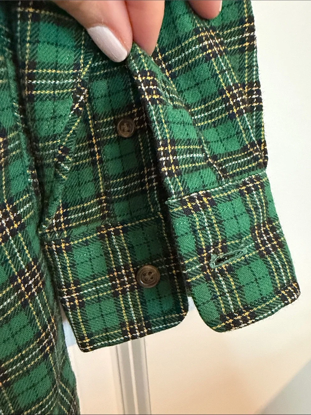 Vintage Ralph Lauren Boys Medium Green Plaid Button Down Shirt 100% Cotton